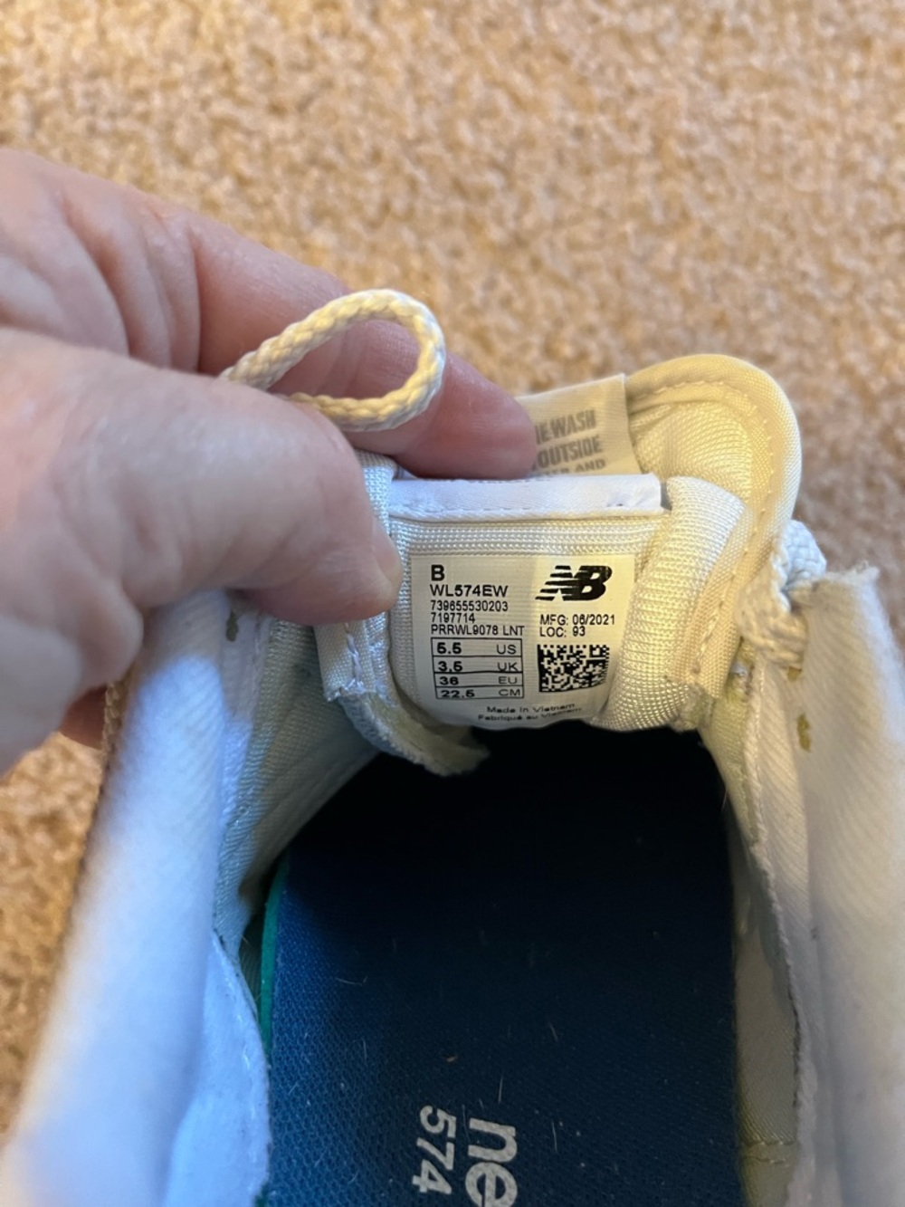 New Balance White and Cream 574 Sneakers - Picture 5 of 5